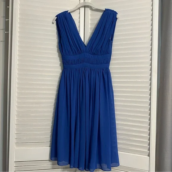 Reiss | Dresses | Reiss Saffron Grecian Dress Royal Blue V Neck Flowy  Cocktail Dress | Poshmark